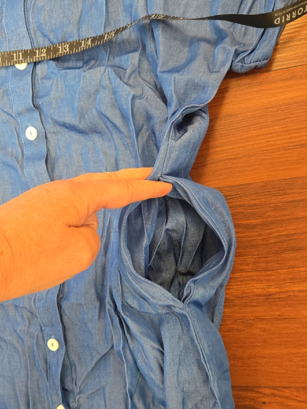 Popvil Chambray Button-Front Shirt Dress in Blue Size Large NWT Has Pockets - Picture 7 of 9